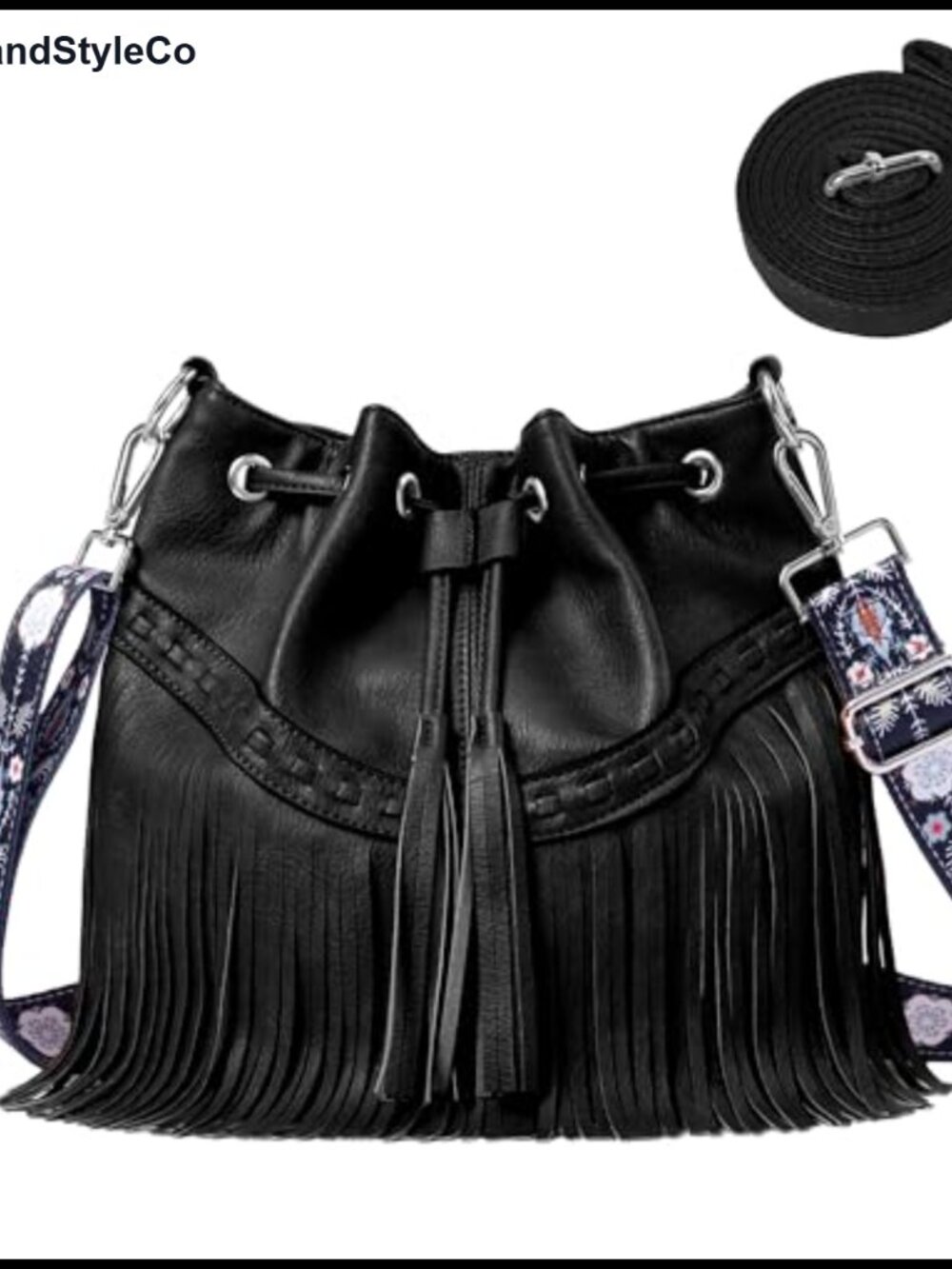 Vegan Leather Fringe Bucket Hobo Bag Tassel Hippie Western Crossbody Purse